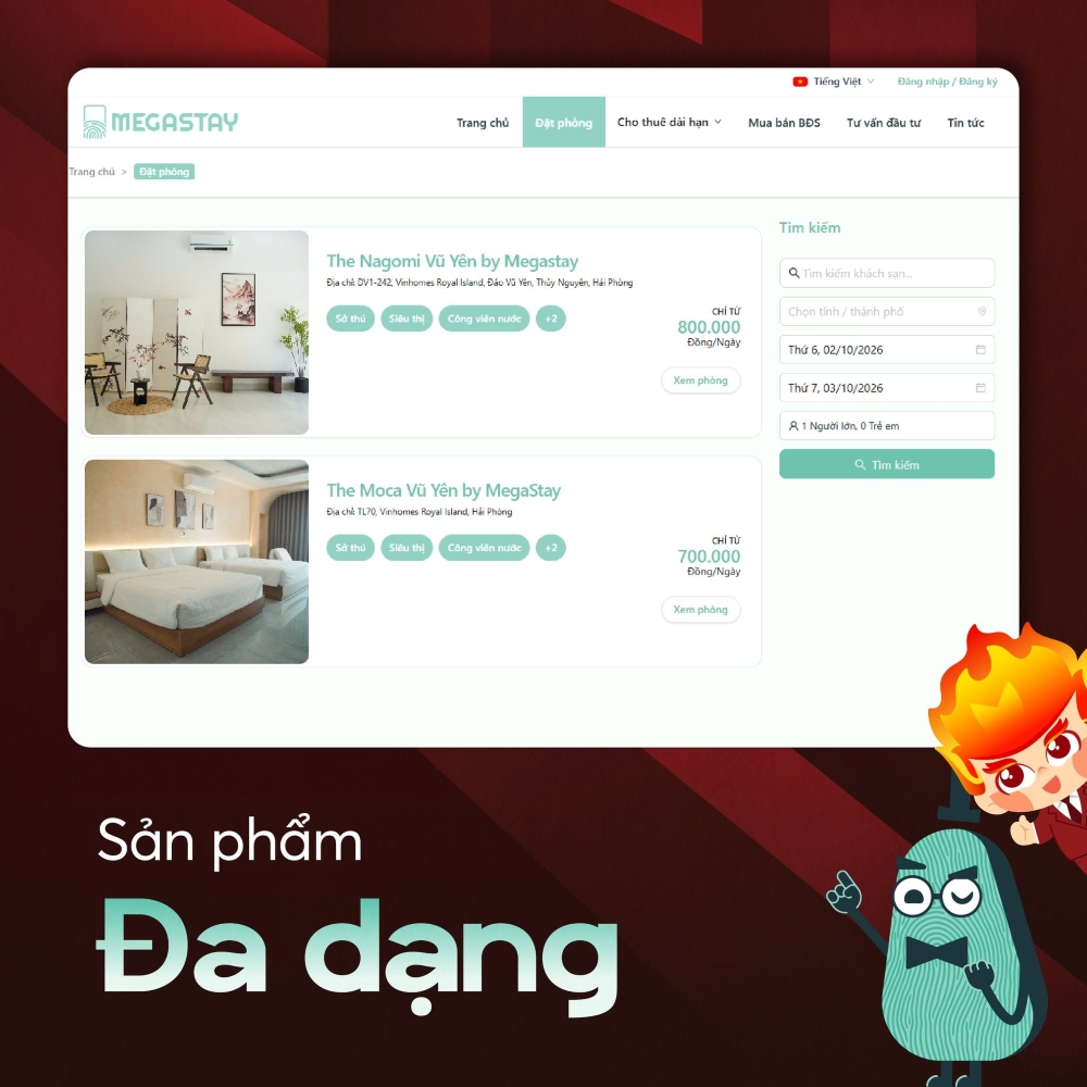 Website MegaStay giúp tối ưu hóa dòng tiền cho nhà đầu tư Đảo Vũ Yên